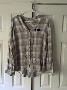Women’s LSU Gray Plaid Button-Front Shirt